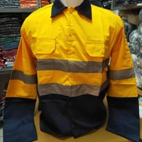 Baju Safety Kombinasi Kuning Navy Lengan Panjang
