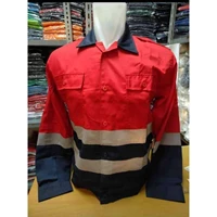 Baju Safety Kombinasi Merah Dongker Lengan Panjang /Baju Kerja Proyek