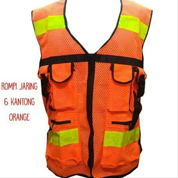  Rompi Safety Jaring 6 Kantong Orange Hijau